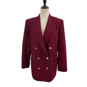 Vtg Talbots Blazer Double Breasted‎ Burgundy Gold Buttons Sz 12p Bold